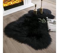 JXLOULAN Fluffy Faux Sheepskin Rug Black 75x120 cm- Hypoallergenic Non-Shedding Area Rug for Living Room/Bedroom/Kids Room, Cloud-Like Soft & Machine Washable