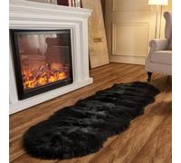 JXLOULAN Fluffy Faux Sheepskin Rug Black 80x180 cm- Hypoallergenic Non-Shedding Area Rug for Living Room/Bedroom/Kids Room, Cloud-Like Soft & Machine Washable