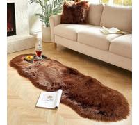 JXLOULAN Fluffy Faux Sheepskin Rug Dark Brown 60x160 cm- Hypoallergenic Non-Shedding Area Rug for Living Room/Bedroom/Kids Room, Cloud-Like Soft & Machine Washable