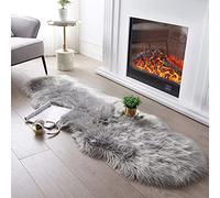 JXLOULAN Fluffy Faux Sheepskin Rug Grey 80x180 cm- Hypoallergenic Non-Shedding Area Rug for Living Room/Bedroom/Kids Room, Cloud-Like Soft & Machine Washable