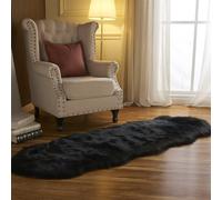 JXLOULAN Soft Faux Fur Sheepskin Rug Black 80x180 cm, Fluffy Area Rug Machine Washable, for Bedroom, kids room, Living Room, Nursery Decor