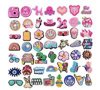 JXMADUK 30 50 Pack Flower Shoe Decorations Charms for Clog Accessories Pins for Girls Women Cute Preppy Hippie Horse Pink Peace Butterfly Cowgirl VSCO Shoe Charms Party Favors, Rubber, No Gemstone