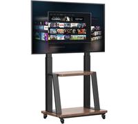 JXMTSPW Mobile TV Stand for 32-75 Inch Flat/Curved LED/LCD/OLED TVs Rolling TV Stand with Height Adjustable Environmentally Wood Shelf Max VESA 600x400mm up to 50kg Outdoor TV Cart Trolley with Wheels