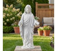 JXNCJXZG Jesus Statue with Open Arms, 29.9'' H Large Jesus Christ Statue Outdoor Garden Decor, Yard Patio Deck Home Hallway, Magnesium Oxide Stone Catholic Gift Figurine, Gray White