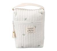 Jxngery Cute Quilting Embroidered Pattern Diapers Bag Cotton Baby Stroller Zipper Bag for Bottle Wipes Pacifier (Leaves)