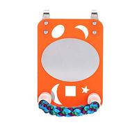 Jxngery Parrot Biting Chewing Toy Cotton Rope Stand with Large Plastic Mirror Oval Orange