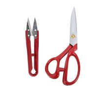 Jxngery Sewing Scissors Set Rustproof Stainless Steel Tailor Scissors and Thread Snipper Ergonomic Rubber Handle Fabric Scissors for Dressmaking (Red Handle 11 Inch)