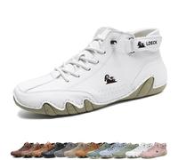 JXOPY Italian Handmade Leather High Boots, Mens Lace Up Breathable Chukka Boots, Lightweight Non-Slip Outdoor Shoes For Hiking Camping And Driving (Color : White, Size : 42 EU)