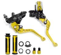 JXPANG 7/8" 22mm Motorcycle Handlebar CNC Brake Master Cylinder Reservoir Clutch and Brake Lever Left & Right Set+Hand Grips+Handlebar Ends Set for Honda Kawasaki Suzuki Yamaha (Gold)