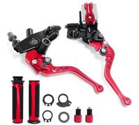 JXPANG 7/8" 22mm Motorcycle Handlebar CNC Brake Master Cylinder Reservoir Clutch and Brake Lever Left & Right Set+Hand Grips+Handlebar Ends Set for Honda Kawasaki Suzuki Yamaha (Red)