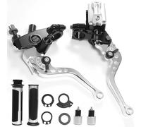 JXPANG 7/8" 22mm Motorcycle Handlebar CNC Brake Master Cylinder Reservoir Clutch and Brake Lever Left & Right Set+Hand Grips+Handlebar Ends Set for Honda Kawasaki Suzuki Yamaha (Silver)