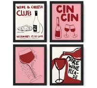 JXREQ Bar Cart Wall Art Decor, More Wine Please Prints for Home Bar Kitchen Dining Room, Retro Wine Wall Art Posters Set of 4, 8x10 Inch Unframed