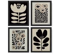 JXREQ Boho Abstract Neutral Floral Posters Wall Art Prints Set of 4, Mid Century Modern Abstract Black and Beige Matisse Floral Wall Decor for Home Bedroom Living Room, 8x10 Inch Unframed