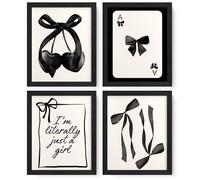 JXREQ Coquette Trendy Black Bow Wall Art Decor, Black Cherry Bow Posters Wall Art Prints Set of 4, Coquette Preppy Room Decor for Teen Girl College Dorm, 8x10 Inch Unframed