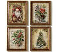 JXREQ Vintage Christmas Bathroom Wall Decor Prints,Retro Christmas Wall Art Decorations for Home Kitchen Bedroom Bathroom Living Room Office,Santa Claus Xmas Tree Decor Prints Set of 4,8x10 Unframed