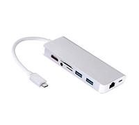 JXT ADT Type-c Turn hdmi Gigabit Network Card Multi-Function Converter HDMI+RJ45+PD+Audio+USB3.02+SD+TF Eight-in-one Expansion Dock Multi-Function HUB(Silver Gray) (Color : Silver Gray)