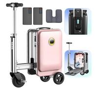 JXUANMM 20L Electric Suitcase You Can Ride, Smart Rideable Suitcase with 92.5Wh Removable Battery, External Charging Port, Carry on Luggage Airline Approved, for Travel Load 110kg Pink-with2battery