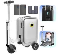 JXUANMM 20L Electric Suitcase You Can Ride, Smart Rideable Suitcase with 92.5Wh Removable Battery, External Charging Port, Carry on Luggage Airline Approved, for Travel Load 110kg Silver-with2battery