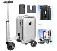 JXUANMM 20L Electric Suitcase You Can Ride, Smart Rideable Suitcase with 92.5Wh Removable Battery, External Charging Port, Carry on Luggage Airline Approved, for Travel Load 110kg Silver-with1battery