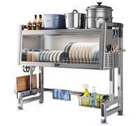 JXUANMM Dish Drying Rack, Over The Sink Dish Drainer Drying Rack 2 Tier Dish Rack, Full 304 Stainless Steel Storage Kitchen Dish Rack with Cover,for Kitchen Counter,105cm/41.3in