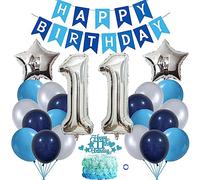 Jxuzh 11th Birthday Decoration Boy Girl Balloon Decoration 11th Birthday Boy Navy Silver Birthday Decoration 11th Birthday Decoration Balloons 11th Birthday Happy Birthday Banner for Birthday Party