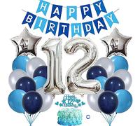 Jxuzh 12th Birthday Decoration Boy Girl Balloon Decoration 12th Birthday Boy Navy Silver Birthday Decoration 12th Birthday Decoration Balloons 12th Birthday Happy Birthday Banner for Birthday Party