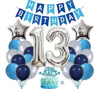 Jxuzh 13th Birthday Decoration Boy Girl Balloon Decoration 13th Birthday Boy Navy Silver Birthday Decoration 13th Birthday Decoration Balloons 13th Birthday Happy Birthday Banner for Birthday Party