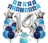 Jxuzh 14th Birthday Decoration Boy Girl Balloon Decoration 14th Birthday Boy Navy Silver Birthday Decoration 14th Birthday Decoration Balloons 14th Birthday Happy Birthday Banner for Birthday Party