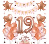 Jxuzh 19th birthday decoration girl decoration 19th birthday girl balloon 19th birthday rose gold decoration birthday 19 rose gold happy birthday 19th birthday decoration 19th