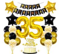 Jxuzh 35th Birthday Decorations Black Gold - Decoration for Men and Women - Balloons, Garland, Children's Birthday Set - 35th Anniversary
