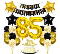 Jxuzh 85th Birthday Decorations Black Gold Decoration 85th Birthday Men 85 Years Children's Birthday Decoration Balloon 85th Birthday Balloons Garland 85th Birthday Decoration for Women Men