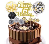 Jxuzh Cake Topper 75 Cake Decoration Gold Happy 75th Birthday Cake Decoration Black Cake Decoration Woman Birthday Cake