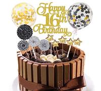 Jxuzh Happy 16th Birthday Cake Decoration Black Gold 16 Years Girl Boy Cake Decoration 16th Birthday Cake Decoration Cake Decoration 16 Birthday Boy Cake Decoration Heart Star For 16th Birthday Cake