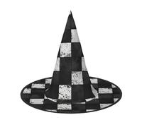 JxWCher 1 Halloween Witch Hat for Adults, Black White Checkerboard Print Classic Pointed Wizard Costume Cap Party Accessory