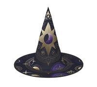 JxWCher 1 Halloween Witch Hat for Adults, Mystical Symbol Pattern Print Classic Pointed Wizard Costume Cap Party Accessory