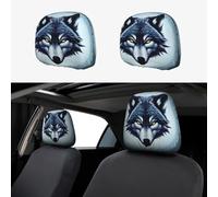JxWCher 2 Pack Car Headrest Covers, Fierce Wolf Head Print Universal Fit Seat Headrest Protector Stylish Seat Accessories, for Most Cars