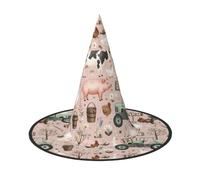 JxWCher 2 PCS Halloween Witch Hat for Adults, Farm Animals Print Classic Pointed Wizard Costume Cap Party Accessory
