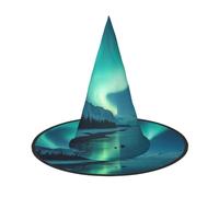 JxWCher 2 PCS Halloween Witch Hat for Adults, Majestic Aurora Pattern Print Classic Pointed Wizard Costume Cap Party Accessory