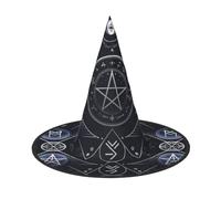 JxWCher 2 PCS Halloween Witch Hat for Adults, Mystical Symbol Words Print Classic Pointed Wizard Costume Cap Party Accessory