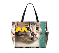 JxWCher A curious cat Print 28L Beach Tote Bag, Water-resistant Travel Tote, Lightweight Gym & Camping Carryall