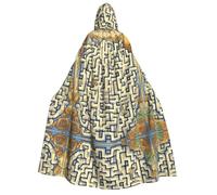 JxWCher Adult Halloween Hooded Cape,Bavarian flag Print Witch Hooded Robe, Long Cloak for Costume Party Cosplay, Labyrinth Treasure Map, One Size