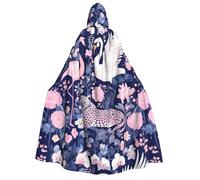 JxWCher Adult Halloween Hooded Cape,Black And Pink Cats Print Witch Hooded Robe, Long Cloak for Costume Party Cosplay, Swan Flamingo Floral, One Size