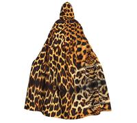 JxWCher Adult Halloween Hooded Cape,Instrumental Guitar Print Witch Hooded Robe, Long Cloak for Costume Party Cosplay, Stripes on Leopards, One Size