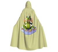 JxWCher Adult Halloween Hooded Cape,Jupiter Landscape Print Witch Hooded Robe, Long Cloak for Costume Party Cosplay, Funny Frog Doing Yoga, One Size