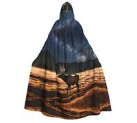 JxWCher Adult Halloween Hooded Cape,Jupiter Landscape Print Witch Hooded Robe, Long Cloak for Costume Party Cosplay, Elk in the Meadow, One Size