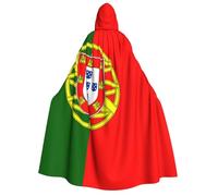 JxWCher Adult Halloween Hooded Cape,Portuguese flag Print Witch Hooded Robe, Long Cloak for Costume Party Cosplay, Portuguese Flag, One Size