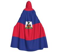 JxWCher Adult Halloween Hooded Cape,Portuguese flag Print Witch Hooded Robe, Long Cloak for Costume Party Cosplay, Haitian Flag, One Size