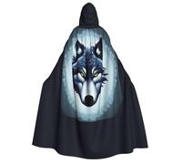 JxWCher Adult Halloween Hooded Cape,Pretty Pink Roses Print Witch Hooded Robe, Long Cloak for Costume Party Cosplay, Fierce Wolf Head, One Size