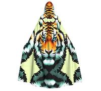 JxWCher Adult Halloween Hooded Cape,Pretty Pink Roses Print Witch Hooded Robe, Long Cloak for Costume Party Cosplay, Little Fat Tiger Head, One Size