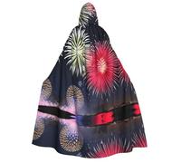 JxWCher Adult Halloween Hooded Cape,Waves lapping at the rocks Print Witch Hooded Robe, Long Cloak for Costume Party Cosplay, Splendid Fireworks, One Size